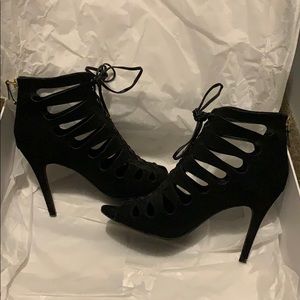 Black Caged Lace-Up Heels